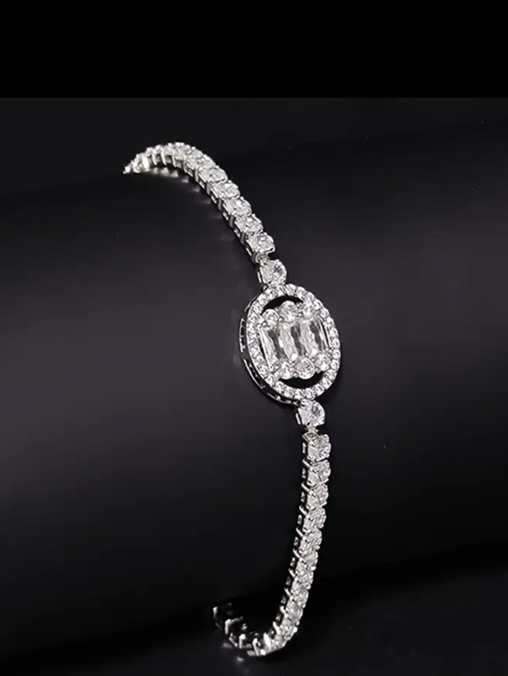 Silver Diamond Oval Tennis Bracelet